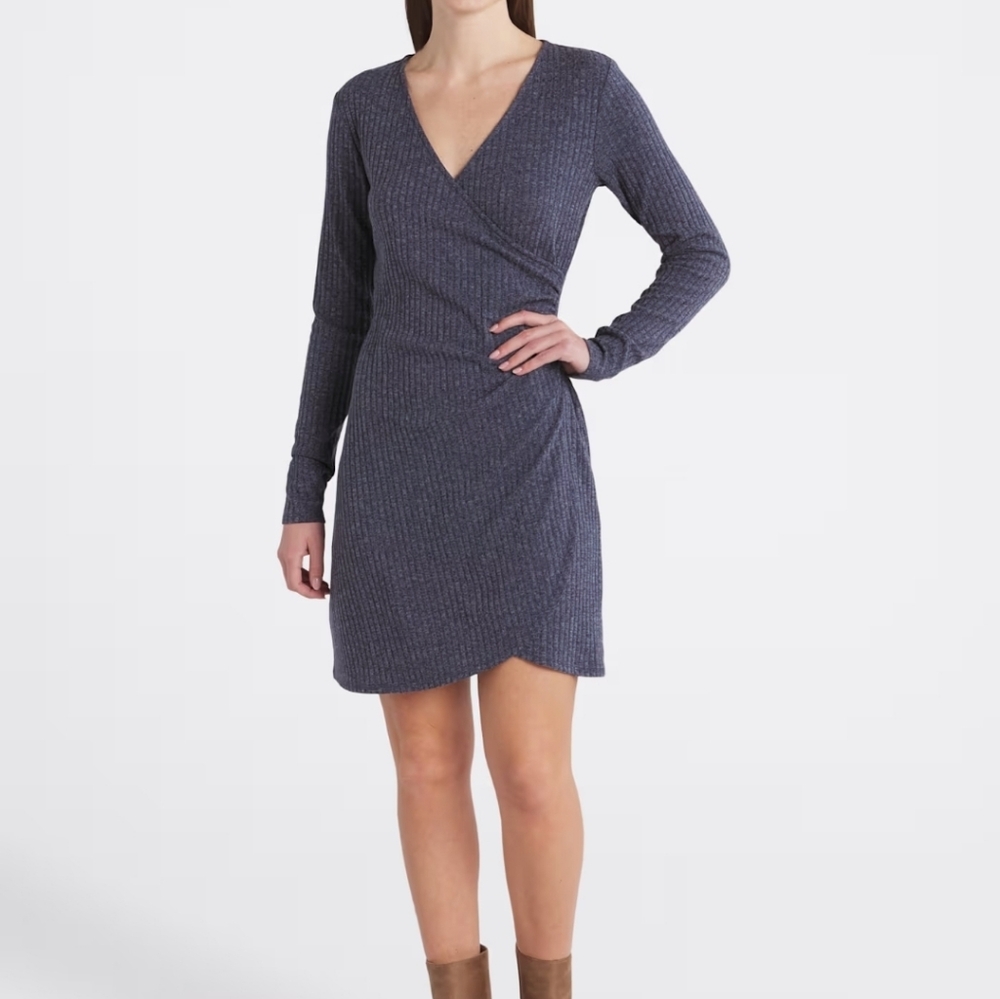 Ribbed Wrap Ruched Dress